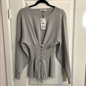 Zara corset lace up knit sweater, Gray